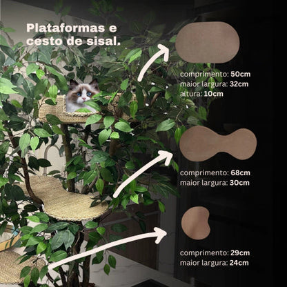 1.6m Natural Tree Cat Tower with Real Wood Trunks & Sisal Platforms